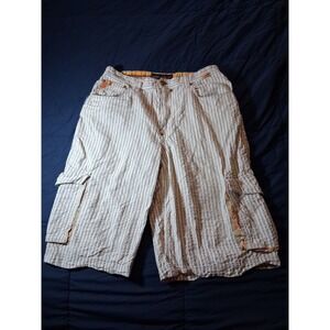 Enyce Vintage Y2K White Cream Seersucker Cargo Shorts Size 34